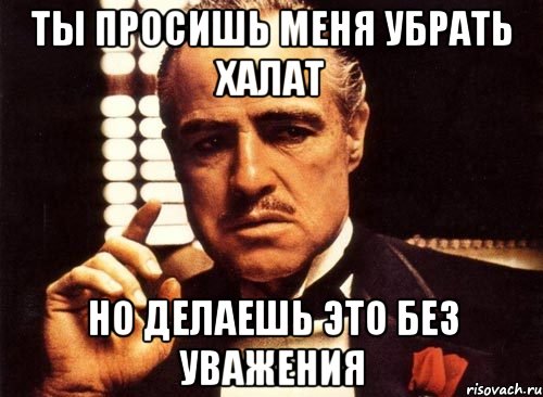 ты просишь меня убрать халат но делаешь это без уважения, Мем крестный отец