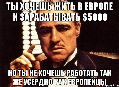 ты хочешь жить в европе и зарабатывать $5000 но ты не хочешь работать так же усердно как европейцы, Мем крестный отец