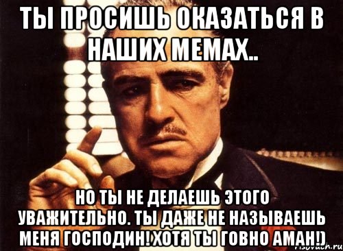 ты просишь оказаться в наших мемах.. но ты не делаешь этого уважительно. ты даже не называешь меня господин! хотя ты говно аман!), Мем крестный отец