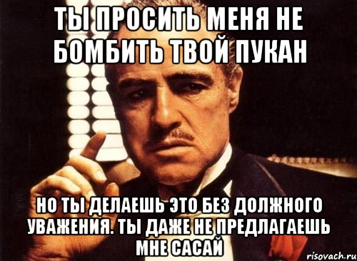 ты просить меня не бомбить твой пукан но ты делаешь это без должного уважения. ты даже не предлагаешь мне сасай, Мем крестный отец