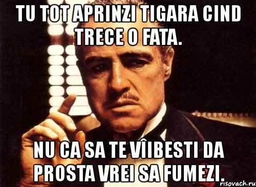 tu tot aprinzi tigara cind trece o fata. nu ca sa te vîibesti da prosta vrei sa fumezi., Мем крестный отец