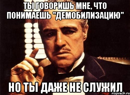 ты говоришь мне, что понимаешь "демобилизацию" но ты даже не служил, Мем крестный отец