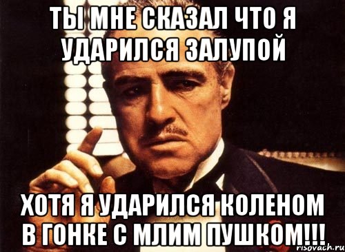 ты мне сказал что я ударился залупой хотя я ударился коленом в гонке с млим пушком!!!, Мем крестный отец