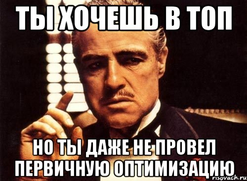 ты хочешь в топ но ты даже не провел первичную оптимизацию, Мем крестный отец