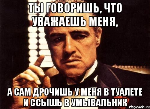 ты говоришь, что уважаешь меня, а сам дрочишь у меня в туалете и ссышь в умывальник, Мем крестный отец