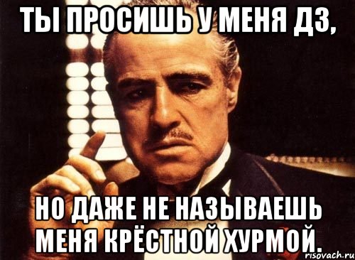 ты просишь у меня дз, но даже не называешь меня крёстной хурмой., Мем крестный отец