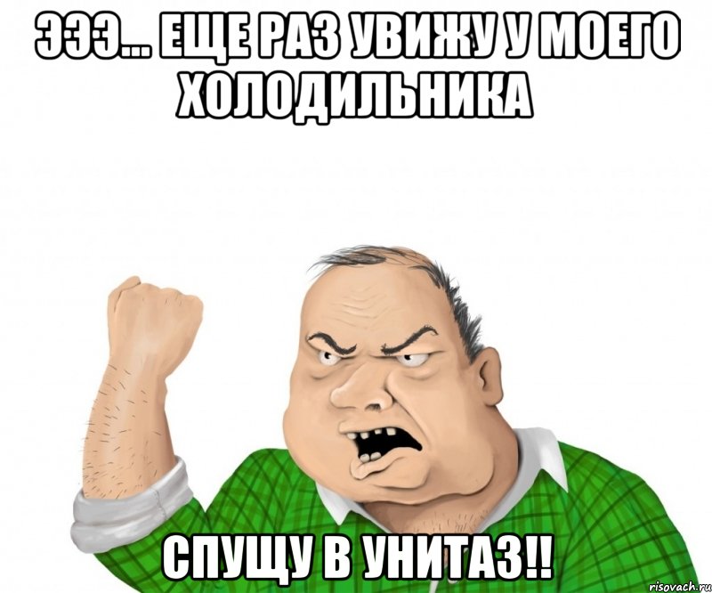 эээ... еще раз увижу у моего холодильника спущу в унитаз!!, Мем мужик