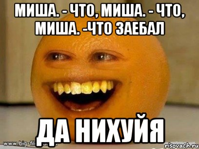 миша. - что, миша. - что, миша. -что заебал да нихуйя, Мем Надоедливый апельсин