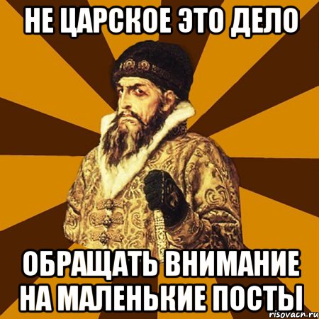 не царское это дело обращать внимание на маленькие посты, Мем Не царское это дело