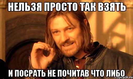 нельзя просто так взять и посрать не почитав что либо, Мем Нельзя просто так взять и (Боромир мем)