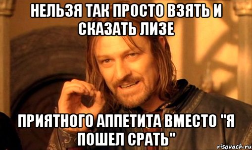 нельзя так просто взять и сказать лизе приятного аппетита вместо "я пошел срать", Мем Нельзя просто так взять и (Боромир мем)