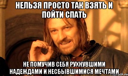 нельзя просто так взять и пойти спать не помучив себя рухнувшими надеждами и несбывшимися мечтами, Мем Нельзя просто так взять и (Боромир мем)