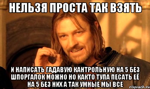 нельзя проста так взять и написать гадавую кантрольную на 5 без шпоргалок можно но както тупа песать её на 5 без них а так умные мы все, Мем Нельзя просто так взять и (Боромир мем)