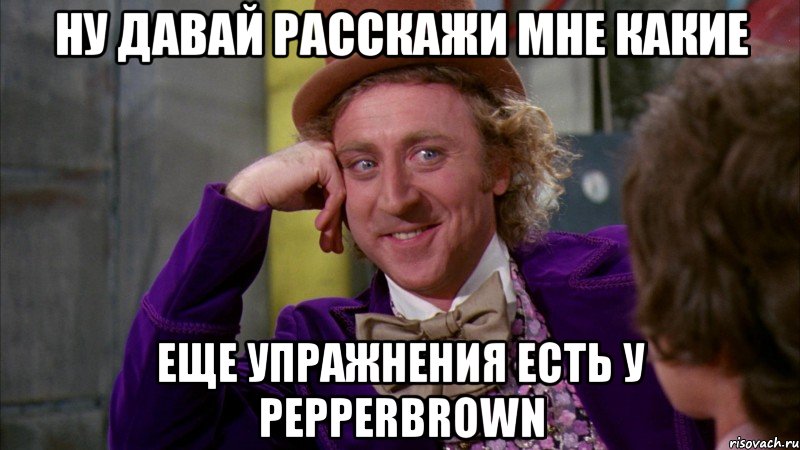 ну давай расскажи мне какие еще упражнения есть у pepperbrown, Мем Ну давай расскажи (Вилли Вонка)