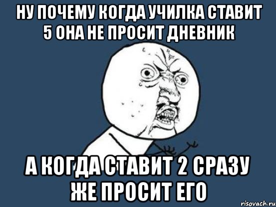 ну почему когда училка ставит 5 она не просит дневник а когда ставит 2 сразу же просит его, Мем Ну почему