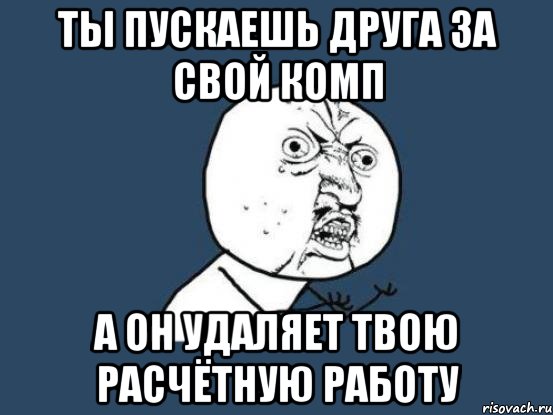 ты пускаешь друга за свой комп а он удаляет твою расчётную работу, Мем Ну почему