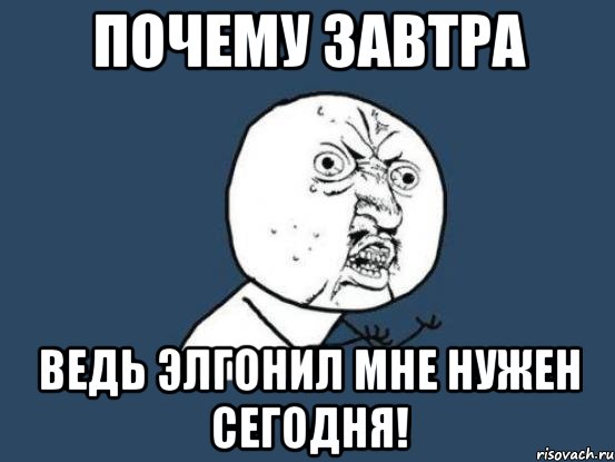 почему завтра ведь элгонил мне нужен сегодня!, Мем Ну почему