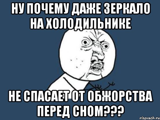 ну почему даже зеркало на холодильнике не спасает от обжорства перед сном???, Мем Ну почему