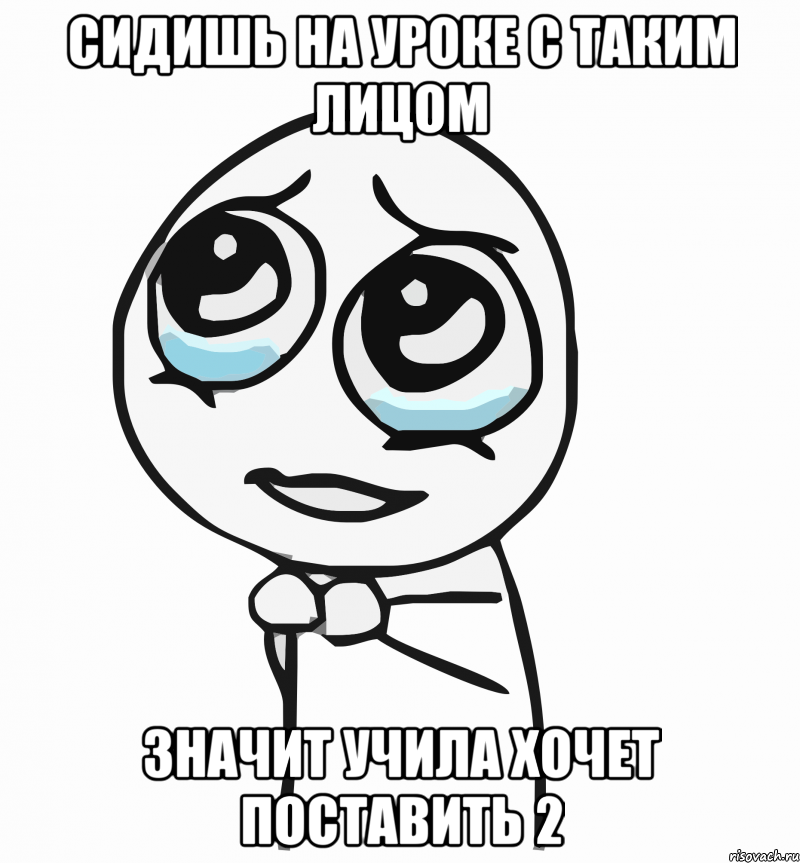 сидишь на уроке с таким лицом значит учила хочет поставить 2, Мем  ну пожалуйста (please)