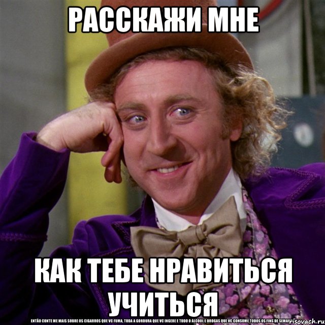 расскажи мне как тебе нравиться учиться, Мем Ну давай расскажи (Вилли Вонка)