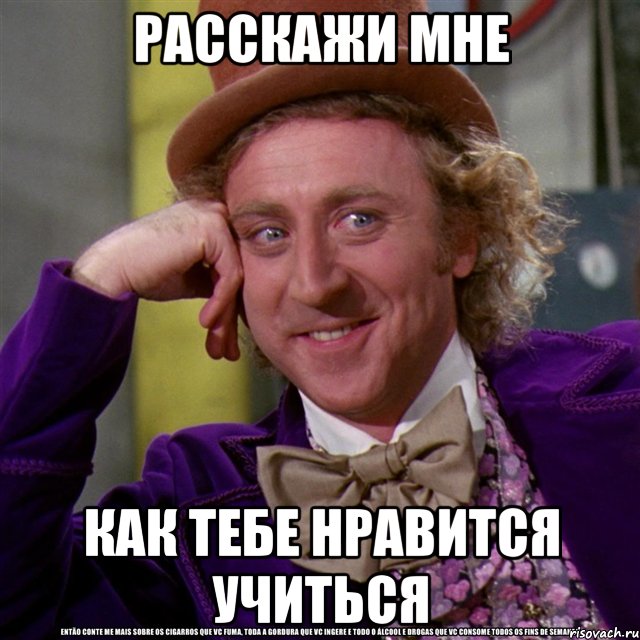 расскажи мне как тебе нравится учиться, Мем Ну давай расскажи (Вилли Вонка)