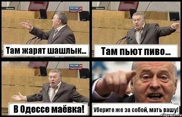 Там жарят шашлык... Там пьют пиво... В Одессе маёвка! Уберите же за собой, мать вашу!, Комикс с Жириновским