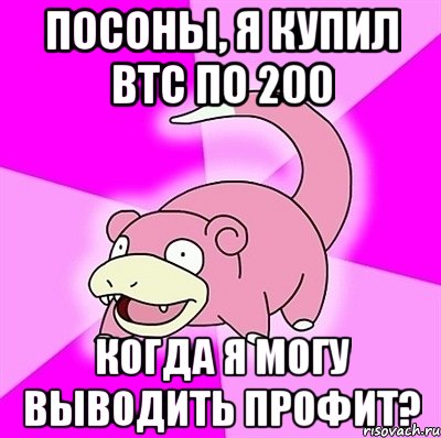 посоны, я купил btc по 200 когда я могу выводить профит?, Мем слоупок