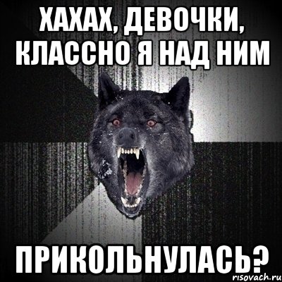 хахах, девочки, классно я над ним прикольнулась?, Мем Сумасшедший волк