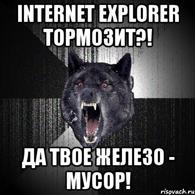 internet explorer тормозит?! да твое железо - мусор!, Мем Сумасшедший волк