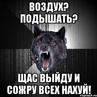 воздух? подышать? щас выйду и сожру всех нахуй!, Мем Сумасшедший волк