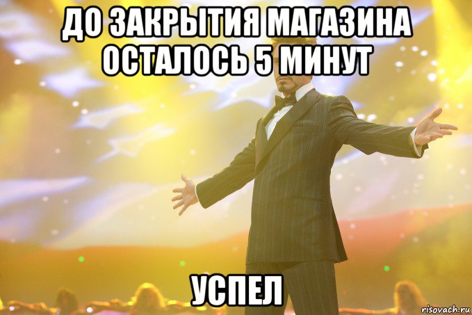 до закрытия магазина осталось 5 минут успел, Мем Тони Старк (Роберт Дауни младший)