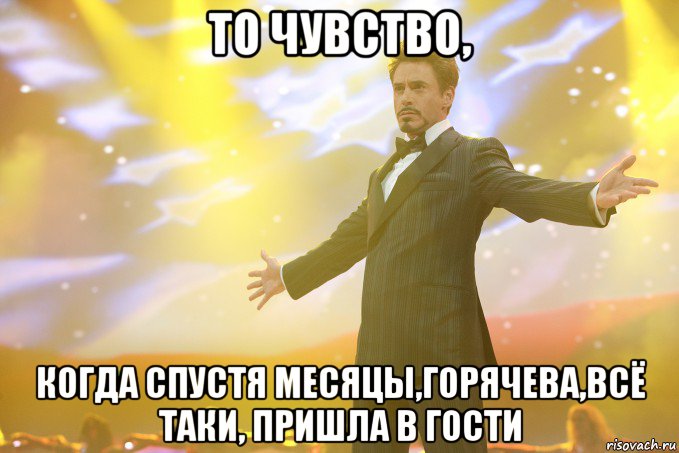 то чувство, когда спустя месяцы,горячева,всё таки, пришла в гости, Мем Тони Старк (Роберт Дауни младший)