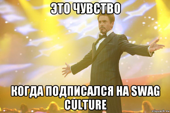 это чувство когда подписался на swag culture, Мем Тони Старк (Роберт Дауни младший)