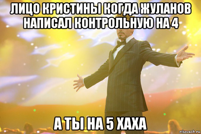 лицо кристины когда жуланов написал контрольную на 4 а ты на 5 хаха, Мем Тони Старк (Роберт Дауни младший)