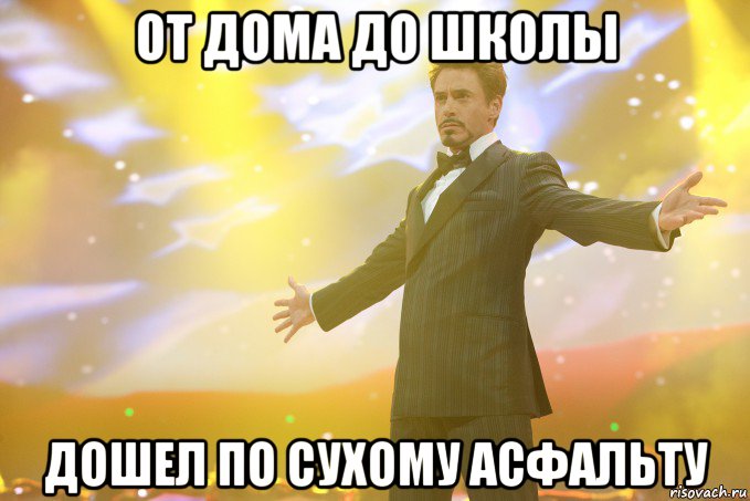 от дома до школы дошел по сухому асфальту, Мем Тони Старк (Роберт Дауни младший)