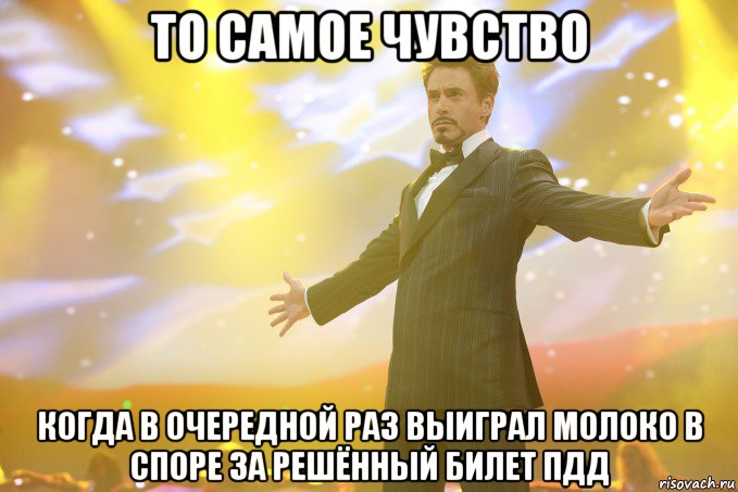 то самое чувство когда в очередной раз выиграл молоко в споре за решённый билет пдд, Мем Тони Старк (Роберт Дауни младший)