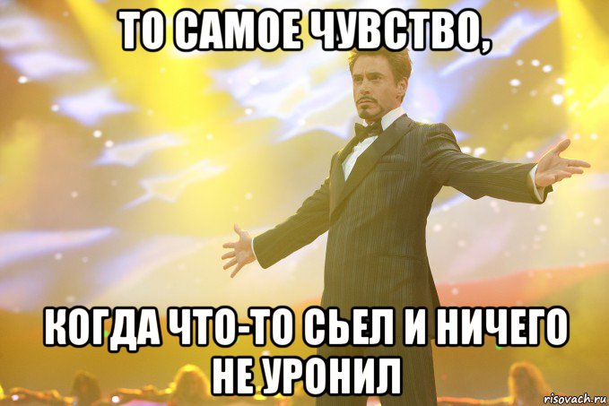 то самое чувство, когда что-то сьел и ничего не уронил, Мем Тони Старк (Роберт Дауни младший)