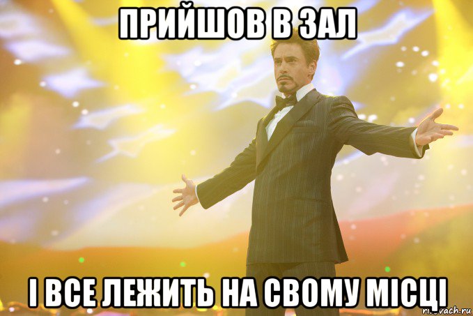 прийшов в зал і все лежить на свому місці, Мем Тони Старк (Роберт Дауни младший)