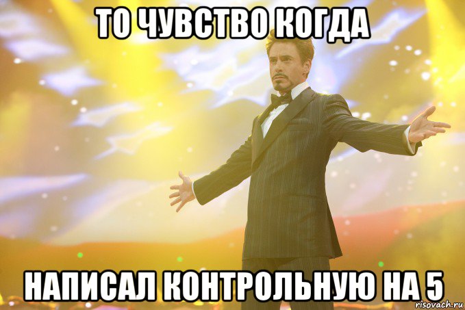 то чувство когда написал контрольную на 5, Мем Тони Старк (Роберт Дауни младший)