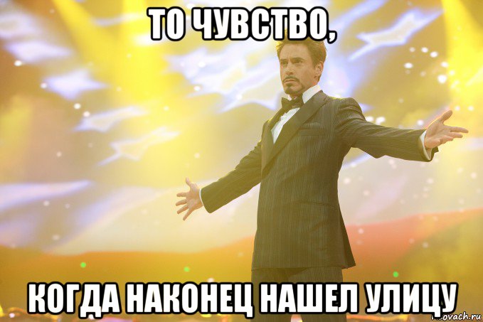 то чувство, когда наконец нашел улицу, Мем Тони Старк (Роберт Дауни младший)