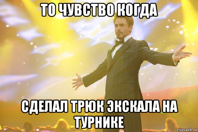 то чувство когда сделал трюк экскала на турнике, Мем Тони Старк (Роберт Дауни младший)