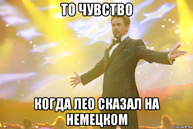 то чувство когда лео сказал на немецком, Мем Тони Старк (Роберт Дауни младший)