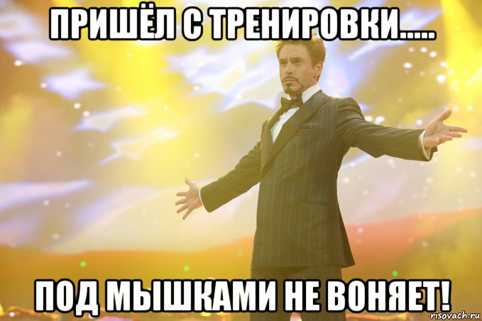 пришёл с тренировки..... под мышками не воняет!, Мем Тони Старк (Роберт Дауни младший)