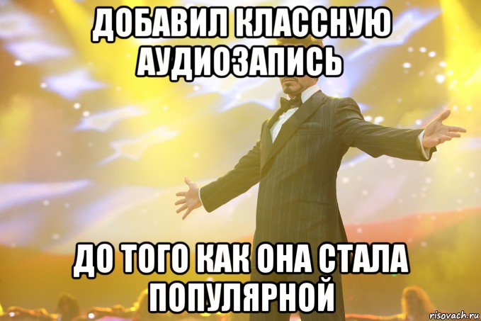 добавил классную аудиозапись до того как она стала популярной, Мем Тони Старк (Роберт Дауни младший)