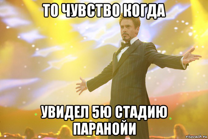 то чувство когда увидел 5ю стадию паранойи, Мем Тони Старк (Роберт Дауни младший)