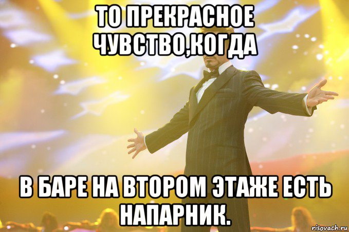 то прекрасное чувство,когда в баре на втором этаже есть напарник., Мем Тони Старк (Роберт Дауни младший)