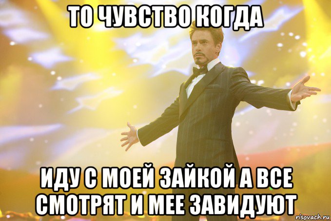 то чувство когда иду с моей зайкой а все смотрят и мее завидуют, Мем Тони Старк (Роберт Дауни младший)