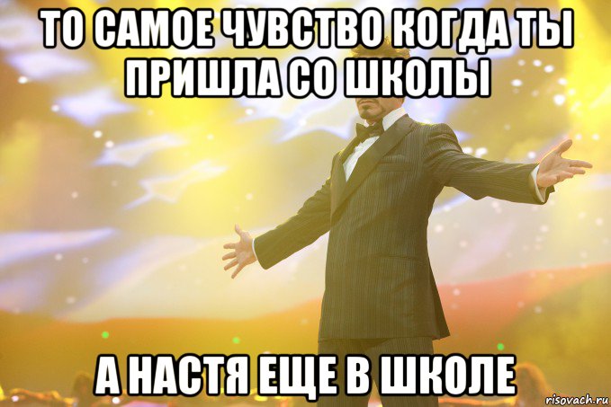 то самое чувство когда ты пришла со школы а настя еще в школе, Мем Тони Старк (Роберт Дауни младший)