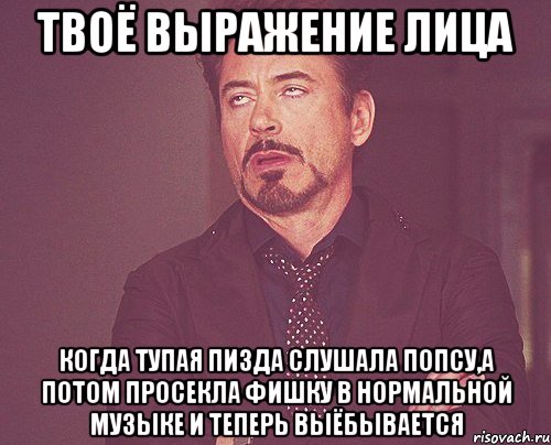 твоё выражение лица когда тупая пизда слушала попсу,а потом просекла фишку в нормальной музыке и теперь выёбывается, Мем твое выражение лица