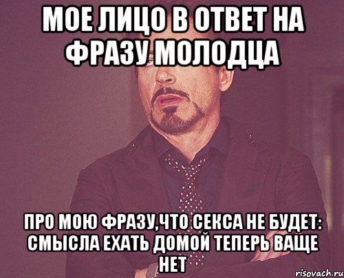 мое лицо в ответ на фразу молодца про мою фразу,что секса не будет: смысла ехать домой теперь ваще нет, Мем твое выражение лица